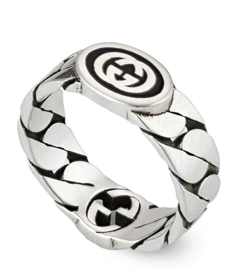 womens silver gucci striped ring|interlocking g ring in silver.